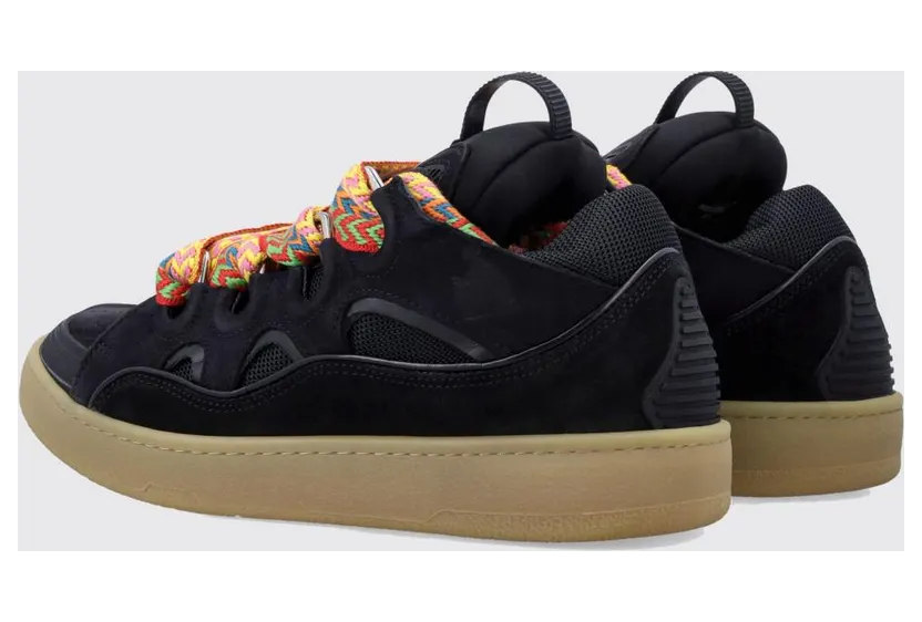 Lanvin Curb Low-Top Sneakers in Leather and Mesh with Oversized Laces Black (FUSKDK12DRA310) (2)