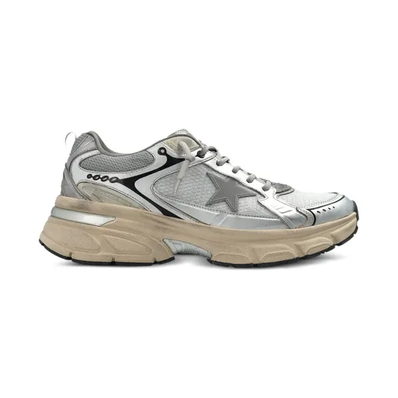 Golden Goose Lightstar aus grauem Mesh und silberfarbenem Nappaleder mit grauem TPU-Stern (GMF00724F007843)