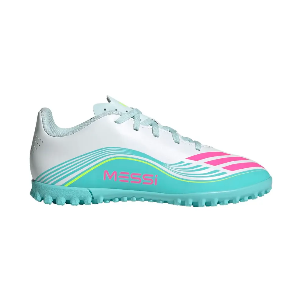 adidas F50 Messi Club Turf Football Shoes Kids “Cloud White / Lucid Pink / Flash Aqua” (JQ0949)
