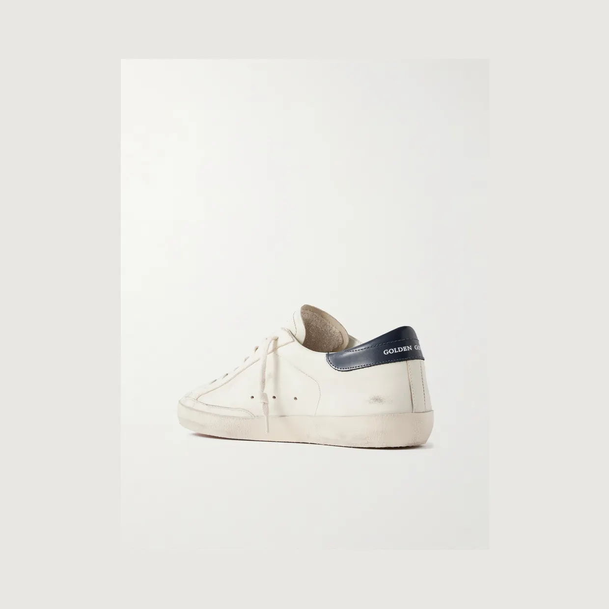 Golden Goose Super-Star Distressed Glossed-Trimmed Leather Sneakers Beige (GMF00101.F004164) (4)