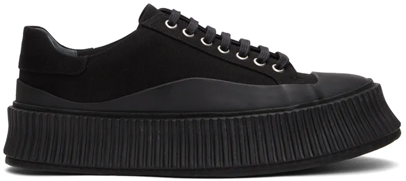 Jil Sander Black Canvas Platform Sneakers (JI32535B_15605)