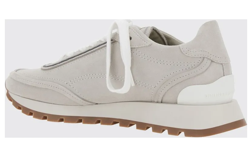 Brunello cucinelli Suede Calfskin Low-Top Trainers with Monili Grey (MZSFG3318PC9593) (2)