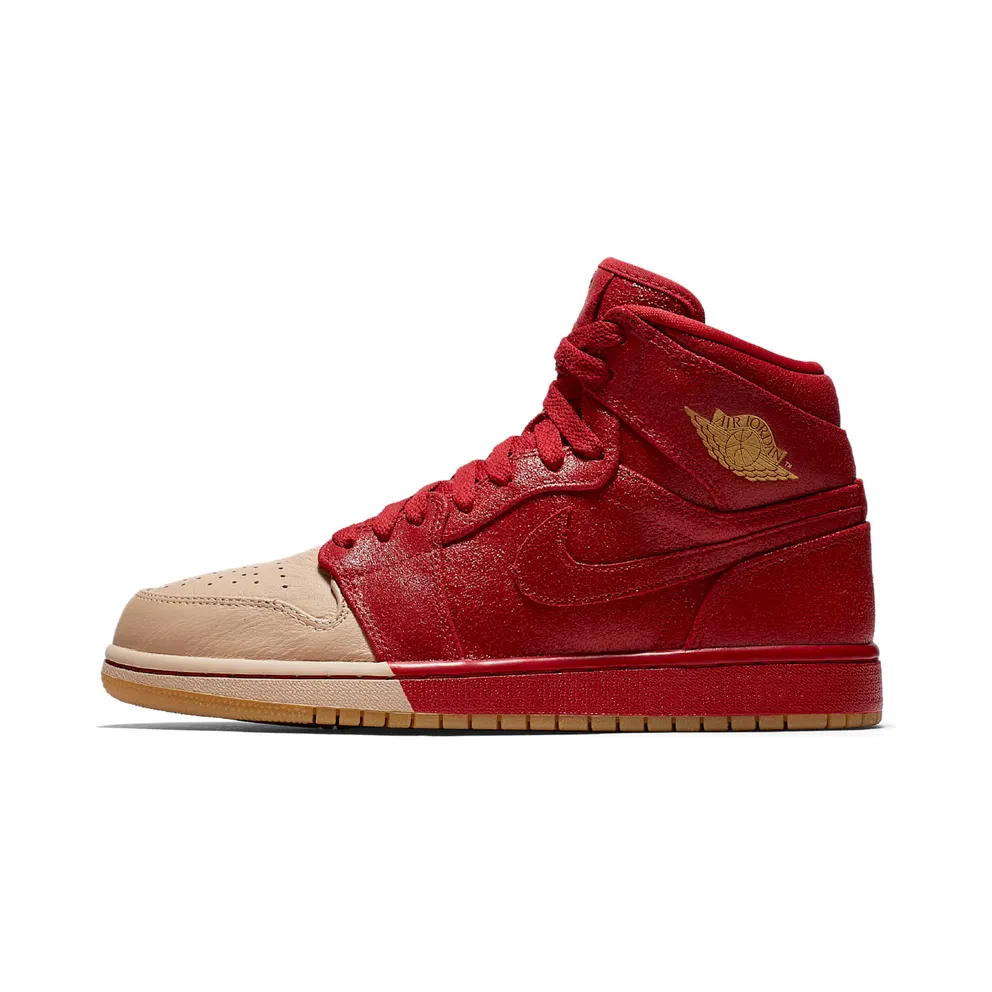Air Jordan Womens Nike AJ I 1 Retro High Premium PRM ‘Dipped Toe Pack’ Red Tan (2018) (AH7389-607)