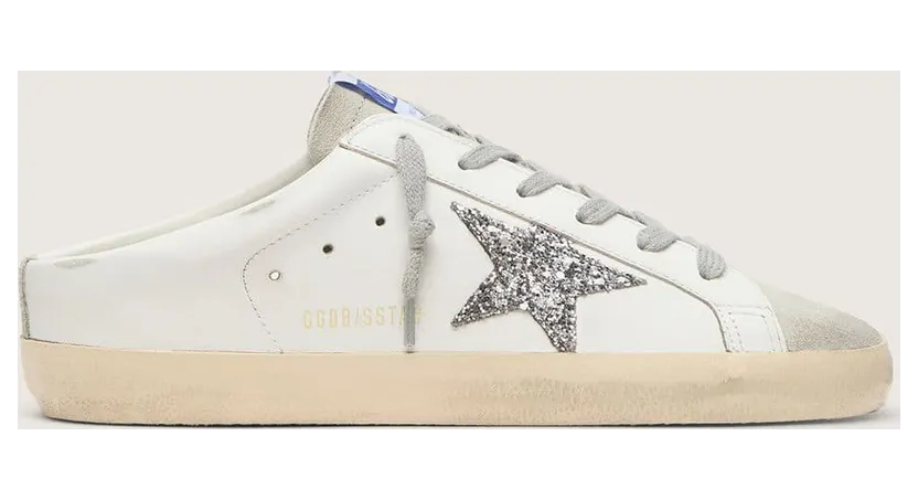 Golden Goose Super-Star Sabot With A Platinum Glitter Star And Suede Tongue (GWF00110.F001722.81194)
