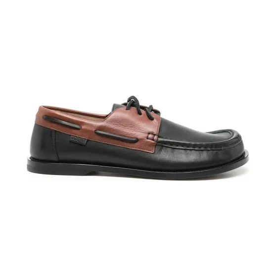 Loewe Campo Leather Boat Shoes Dark Caramel / Black