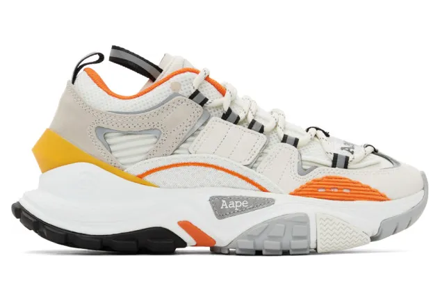 AAPE by A Bathing Ape White and Orange Dimension Sneakers (AAPSHM6540XXDWHX)