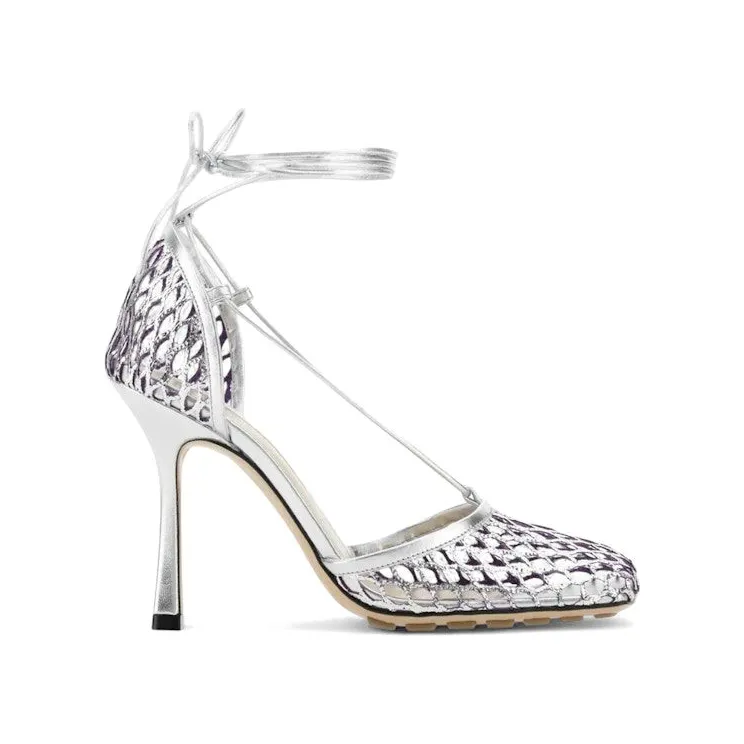 Bottega Veneta Stretched Lace-Up Sandals Silver (651388 V1BT1 5306)