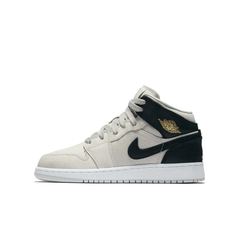 Jordan 1 Mid Light Bone Metallic Gold Black (GS) Light Bone/Metallic Gold-Black (554725-023)