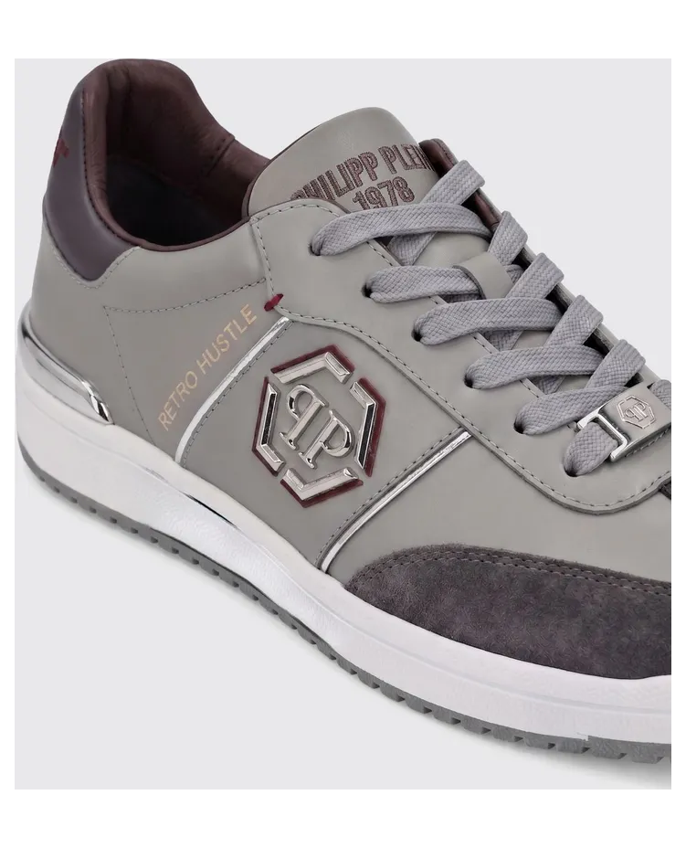 Philipp plein Retro Hustle Leather Sneakers with Hexagon Logo Grey (AAFSUSC1062PLE022N10) (2)