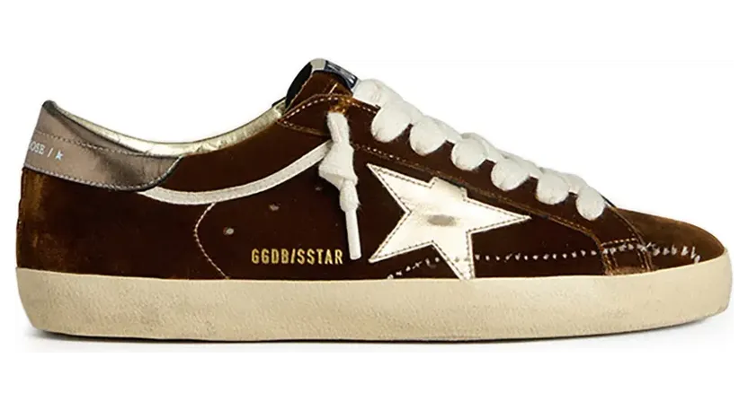 Golden Goose Super-Star aus cognacfarbenem Samt mit Metallic-Lederstern und Fersenlasche “Brown” (GWF01016F007893)