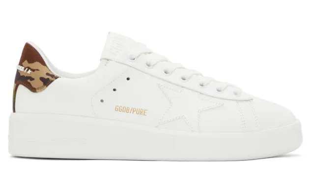 Golden Goose White and Camo Purestar Sneakers (GMF00197.F001172.102)