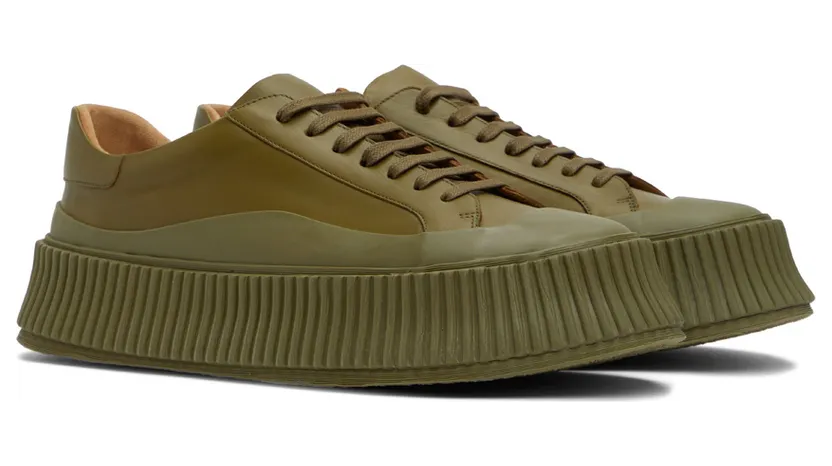 Jil Sander Khaki Agnellato Platform Sneakers (JS32108A_15211) (4)