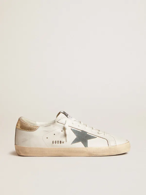 Golden Goose Super-Star With Suede Star And Platinum Snake-Print Leather Heel Tab (GMF00101.F005710.11816)