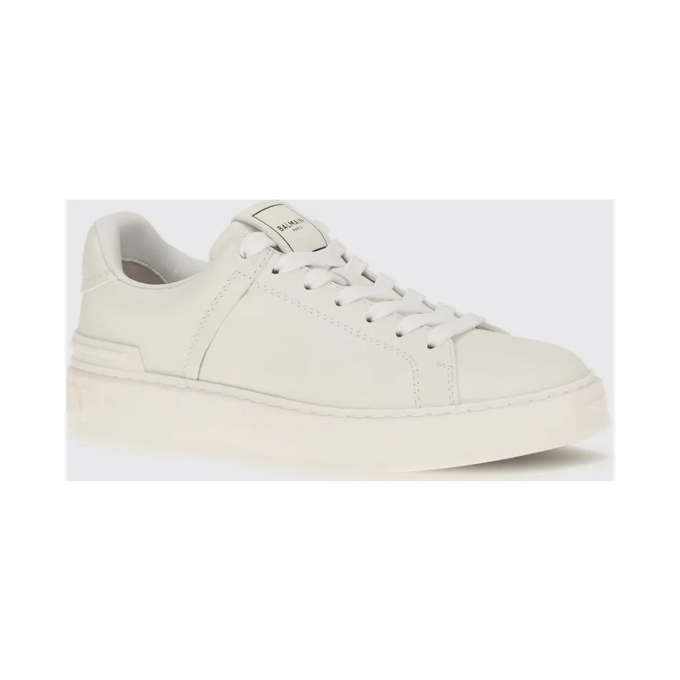 Balmain B-Court Smooth Leather Sneakers with Printed Logo White (HN1VI690LVTR0FA)