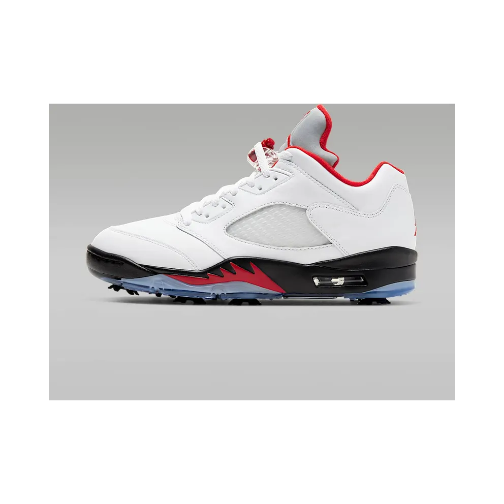 Jordan 5 Retro Low Golf Fire Red (Silver Tongue) White/Black-Metallic Silver-Fire Red (CU4523-100)