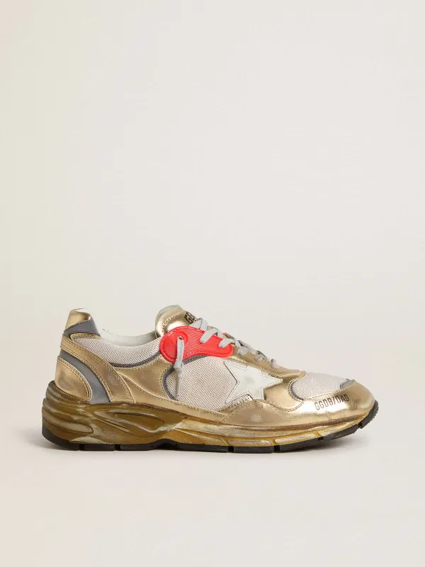 Golden Goose Dad-Star In Mesh And Gold Foiled Leather With White Leather Star (GMF00884.F007461.65225)