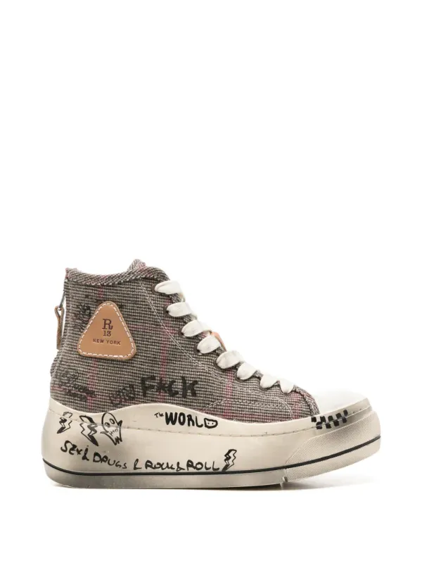 R13 Geruite with graffiti-print – Brown (R13S5029S273W)