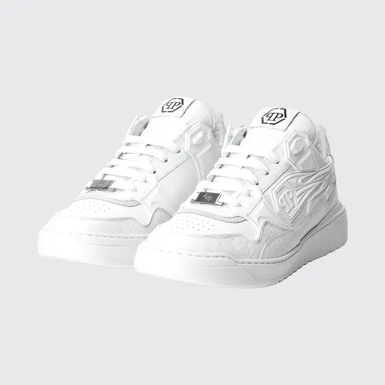 Philipp plein Moonwalker Sneakers in Crocodile Print Leather White (SAFSMSC4075PLE005N01)