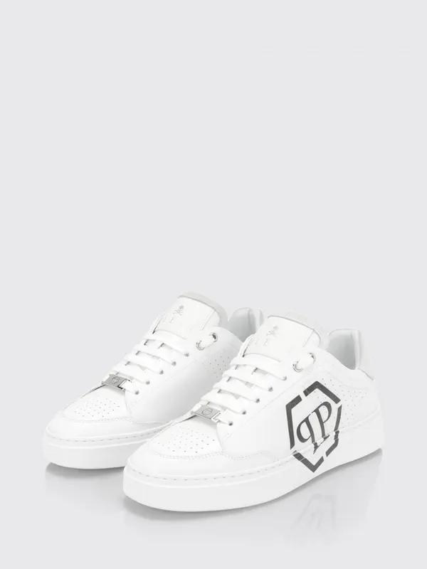 Philipp plein Monogram Calf Leather Low-Top with Hexagon Logo White (UAESMSC4062PLE005N0102)
