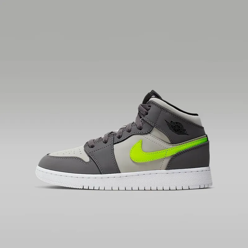 Jordan 1 Mid Gunsmoke Volt (GS) Gunsmoke/Volt-Neutral Grey-White-Black (554725-072)