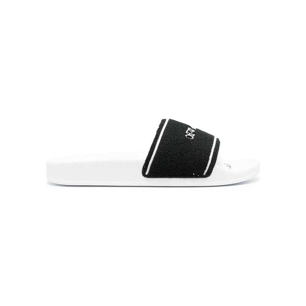 OFF-WHITE Chenille Slide Logo Embroidered Black White (OMIC001R21MAT0030110)