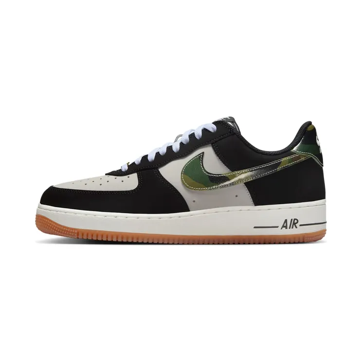 Nike Air Force 1 Low ’07 LV8 Black Patent Camo Swoosh “White / Gum Medium Brown / Summit White / Black” (HQ1967-100)