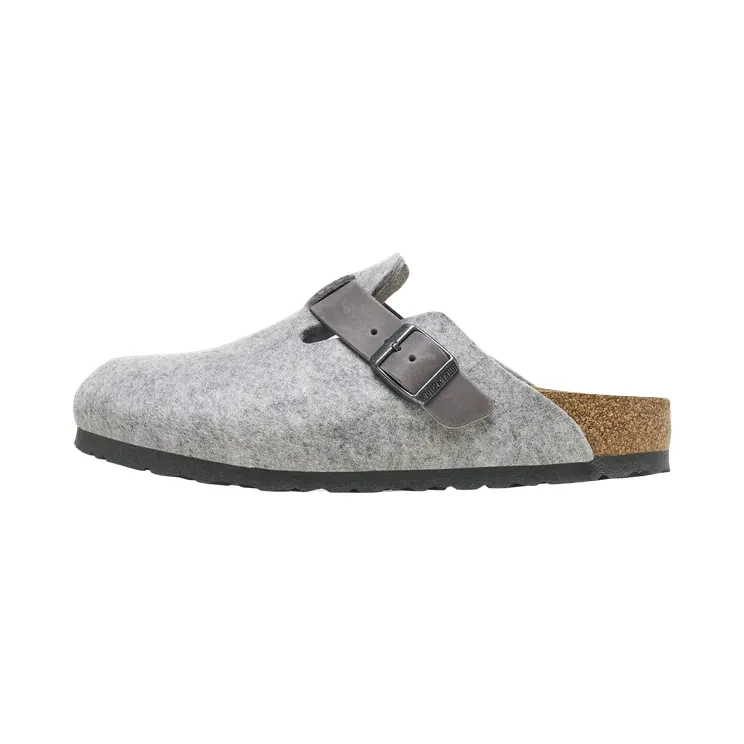 Birkenstock Boston Natural Leather-Felt “Light Grey – Narrow FIt” (1026163)