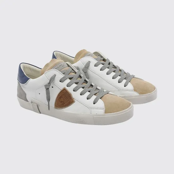 Philippe Model Paris Leather Low-Top with Worn Effect and Shield Logo White 4 (PRLUWX57)