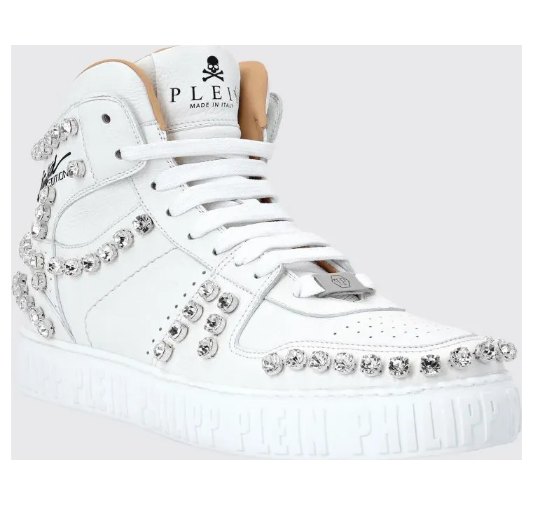 Philipp plein Limited Edition High-Top Leather Sneakers with Crystals White (SABSMSC3393PLE010N01)