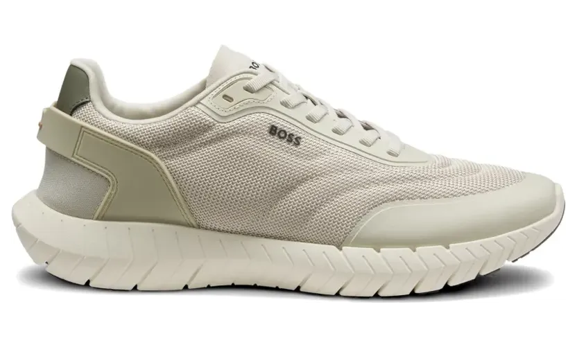 BOSS Sneakers met mesh vlakken en leren afwerking – Beige (50568946)