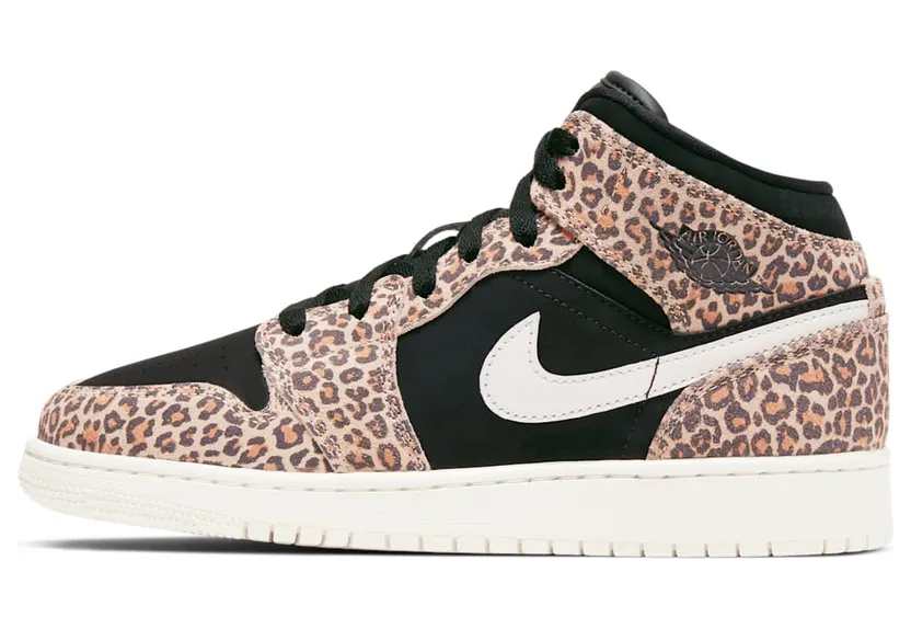 Jordan 1 Mid SE Leopard (GS) “Black / Desert Ore / Pale Ivory” (BQ6931-021)