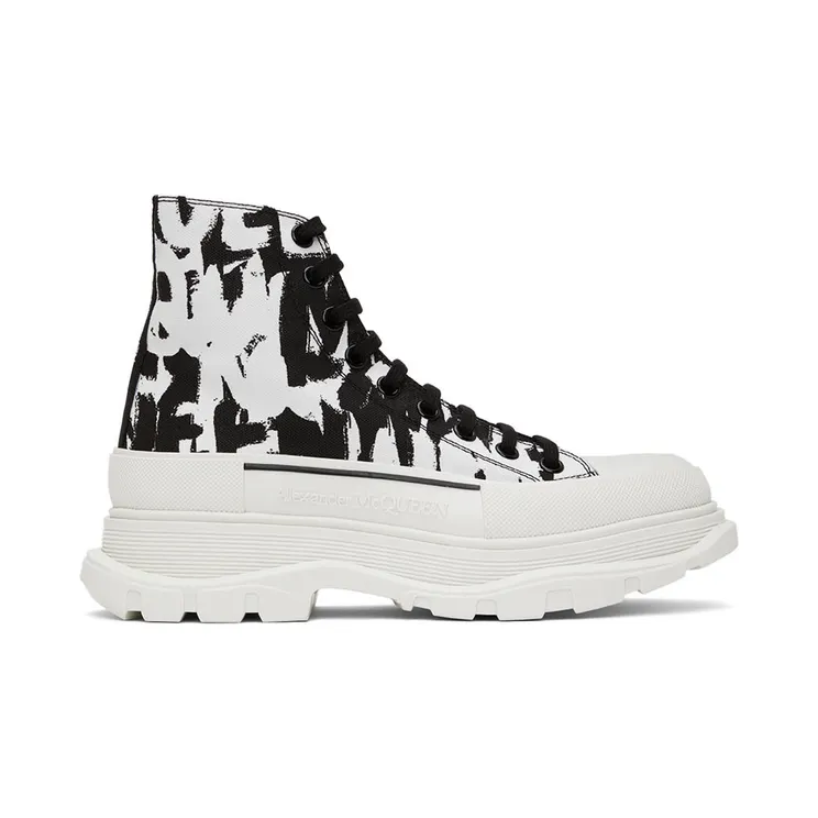 Alexander McQueen Black & White Graffiti Tread Slick Sneakers (705667W4TG4)