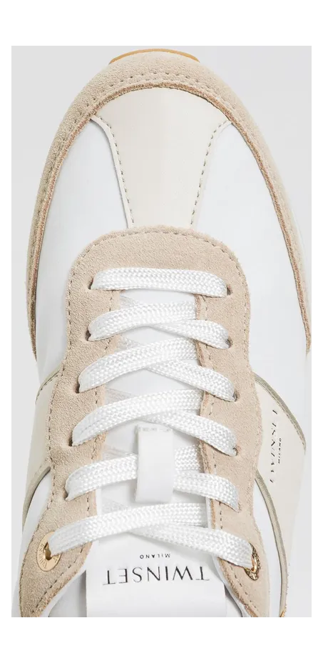 Twinset Suede And Nylon Glitter Sneakers Platinum (261TCP02013246) (2)