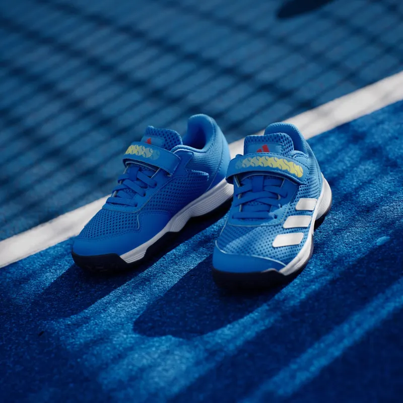 Adidas Courtflash Tennis Shoes with Velcro Kids Lucid Ray Blue / Cloud White / Dark Blue (KK3864)