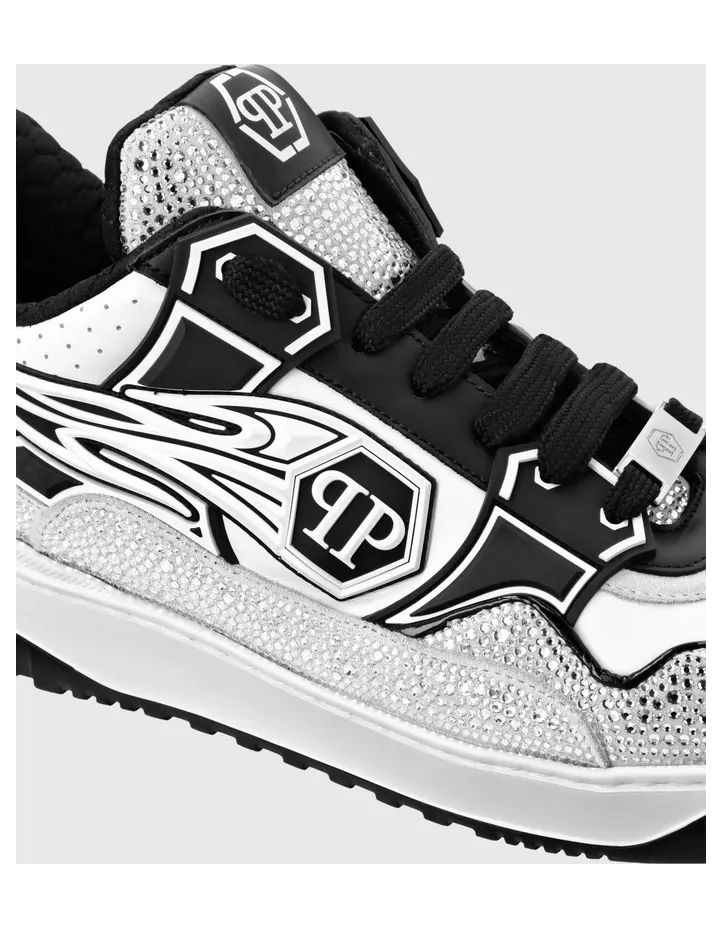 Philipp plein Leather and Rubber Rhinestone Sneakers White 1 (SAESMSC4015PLE010N0102) (4)