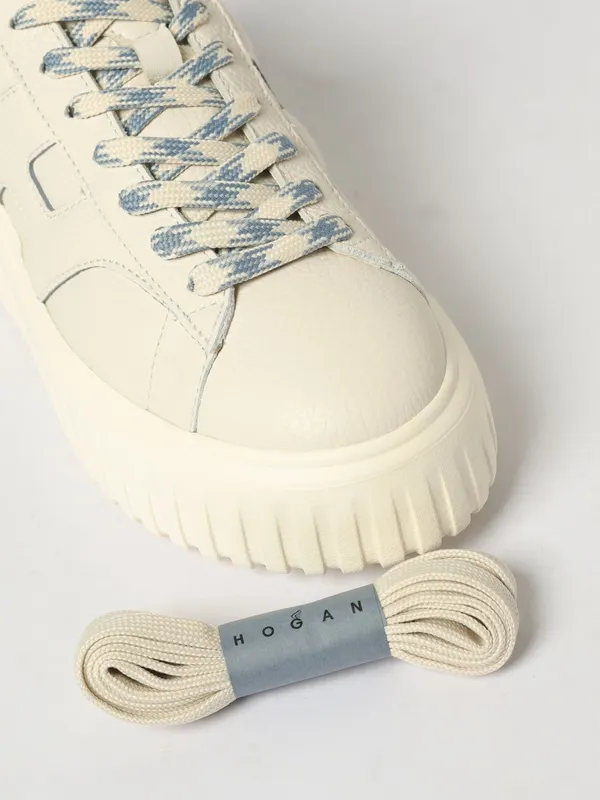Hogan H-Stripes Hammered Leather Sneakers Gnawed Blue (HXW6450FE93UXI0RVJ) (3)