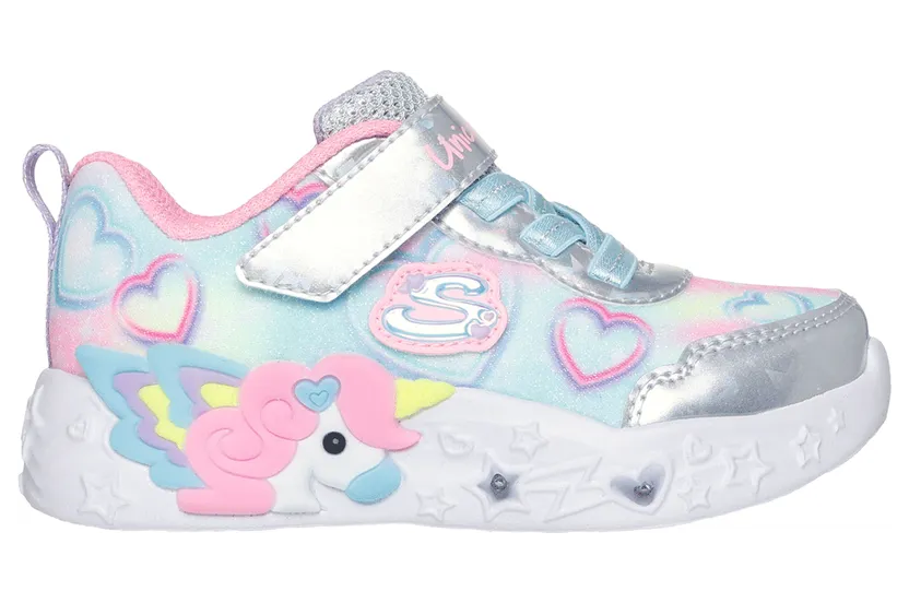 Skechers S-Lights: Unicorn Charmer “Lil Heart Sparkles Sneaker Silver” (303064CSMLT)