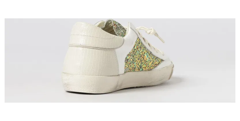 Philippe Model Low-Top Sneakers in Calf Leather and Fabric with Glitter Inserts Gold (PRLDGA05) (2)