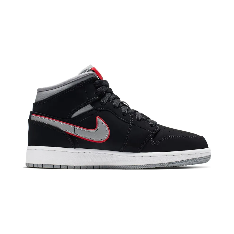 Jordan 1 Mid Black Particle Grey Gym Red (GS) Black/Particle Grey-White-Gym Red (554725-060)