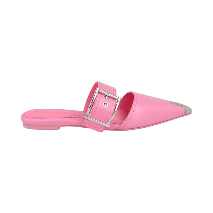 Alexander McQueen Buckle Leather Mules Sugar Pink Silver (733188 WHSWD 5482)
