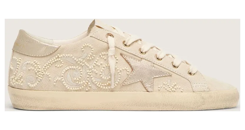 Golden Goose Super-Star Ltd In Pearl Suede With Gold Star And Bead Embroidery (GWF00101.F009411.15647)