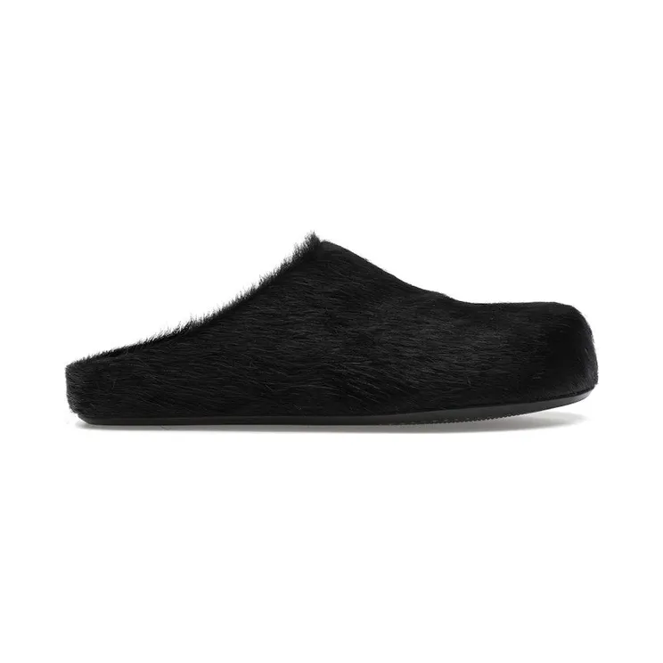 Marni Long Hair Calfskin Fussbett Sabot Mule Black (SBMS004601 P4122 00N99)