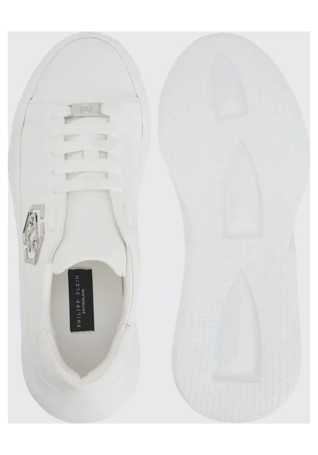 Philipp plein Low-Top Leather Sneakers with Hexagon Logo and Platform Sole White (UAFSUSC1081PLE010N01) (3)