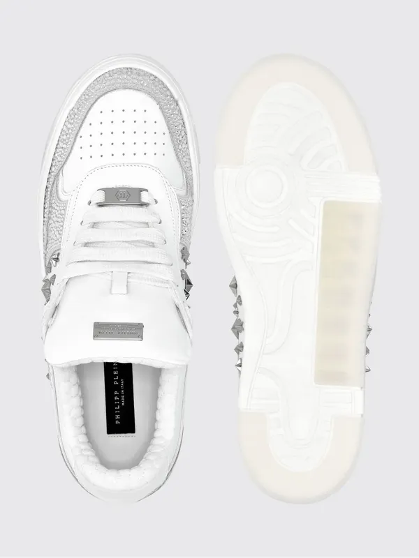 Philipp plein Low-Top Leather and Suede Sneakers with Studs and Rhinestones White (PAESUSC0756PLE075N01) (4)