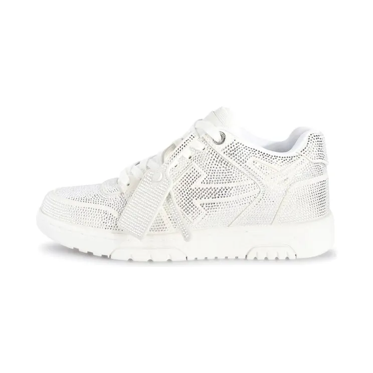 Off-White Out Of Office WMNS Strass Crystal Embellished Low Top Sneakers White Silver (OWIA259F24LEA0090172)