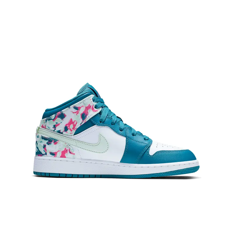 Jordan 1 Mid Paint Stroke (GS) Green Abyss/Frosted Spruce-White-Laser Fuchsia (555112-300)