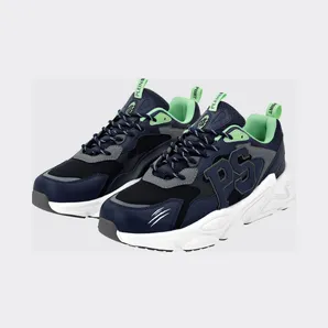 Plein Sport Low-Top Sneakers in Leather and Mesh with Contrast Monogram Blue (SADSUSC0611STE003N7214)