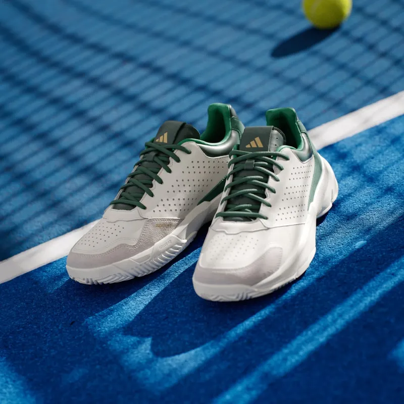Adidas Courtjam Control 3 Premium Tennis Shoes Core White / Core White / Collegiate Green (JI4236)