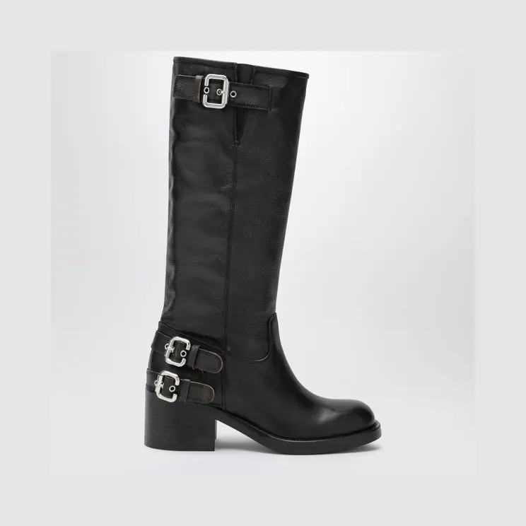 Dakota knee-high biker boots in black leather CHC25A12ESY/T_CHLOE-001_500-41