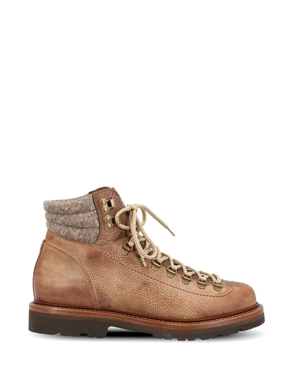 Brunello Cucinelli Grained Calfskin Mountain-style Boots With Wool And Cashmere Insert BROWN (MZURCCS890 CUX81)